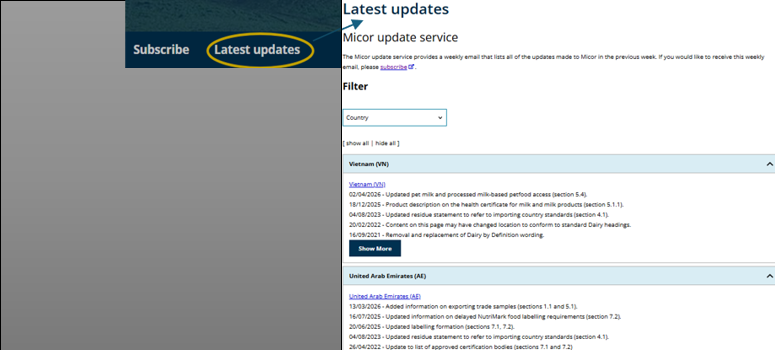 Latest update page screenshot